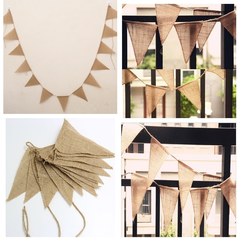 13 Flags 3m Vintage Jute Triangular Banner DIY Scrawl Flag For Wedding Birthday Party Pography Props Decoration Banner