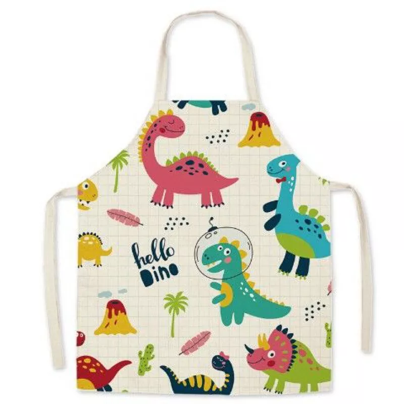 Cartoon Dinosaur Pattern Children's Antifouling Apron Parent-child Household Kitchen Cooking Adults Sleeveless Backless Apro