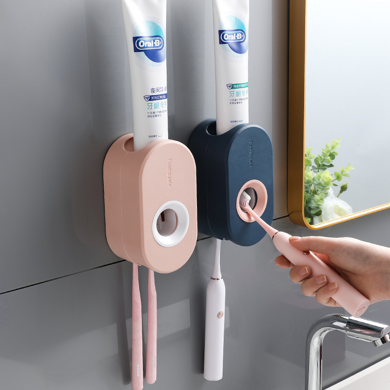 Adhesive Automatic Toothpaste Squeezer Set， Wall-mounted Toothpaste Holder， Toothbrush Rack， Wall Suction Toothpaste Squeezer