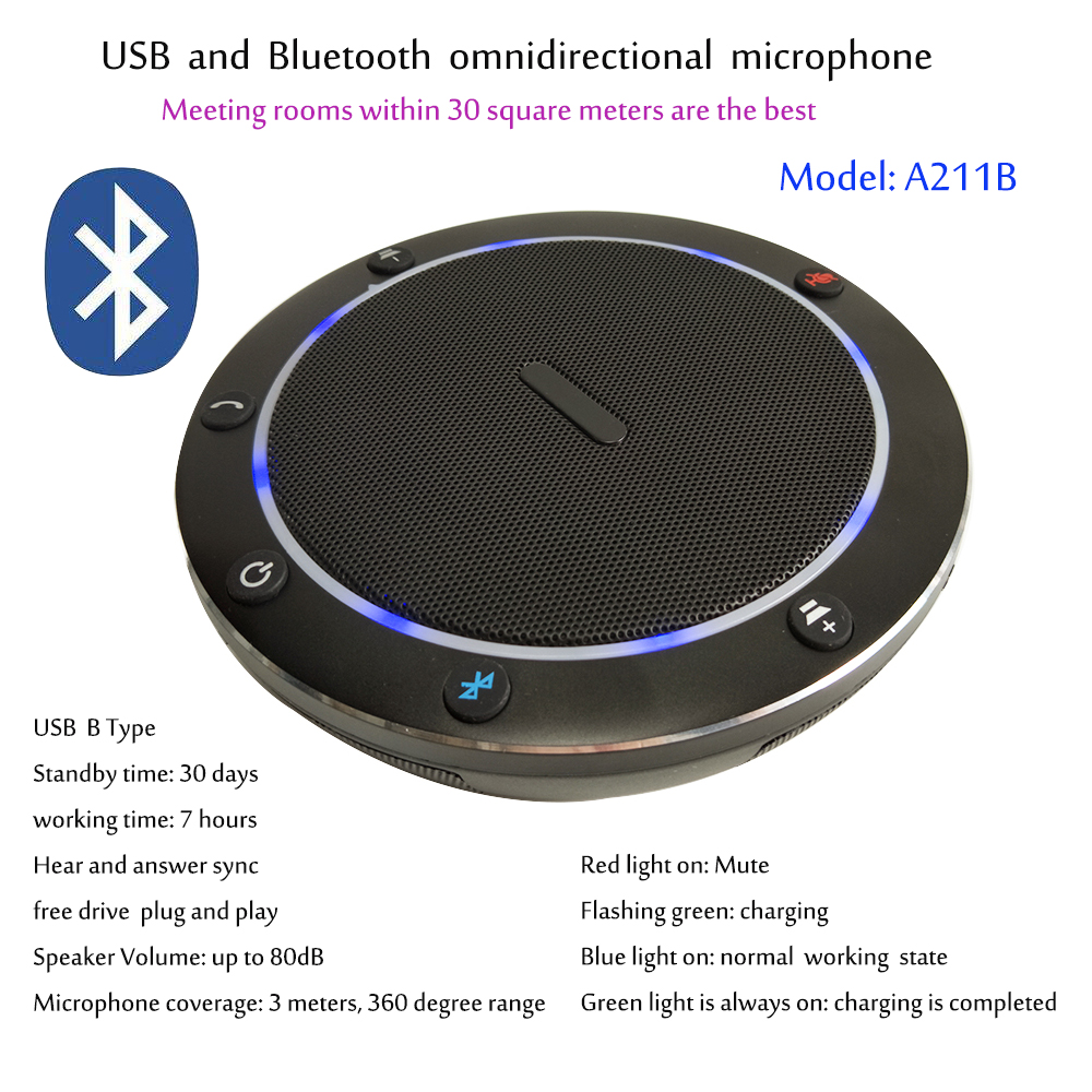 A211B Bluetooth Video Conference Microphone Speakerphone 8 feet Audio Pickup Microphones Mic For Speaking Speech