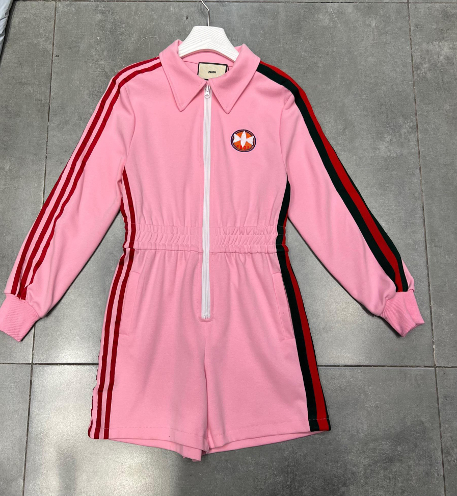 Women's Spring And Autumn Jumpsuit Lapel Long Sleeve Top Zip Tunic Shorts Letter Print Decoration