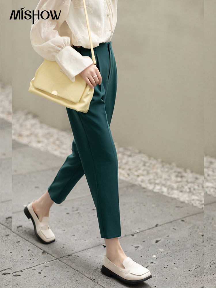 MISHOW  Spring Pants For Women High Waist Ankle Length Office Lady Elegant Straight Trousers Female Bottoms MXB11K0149