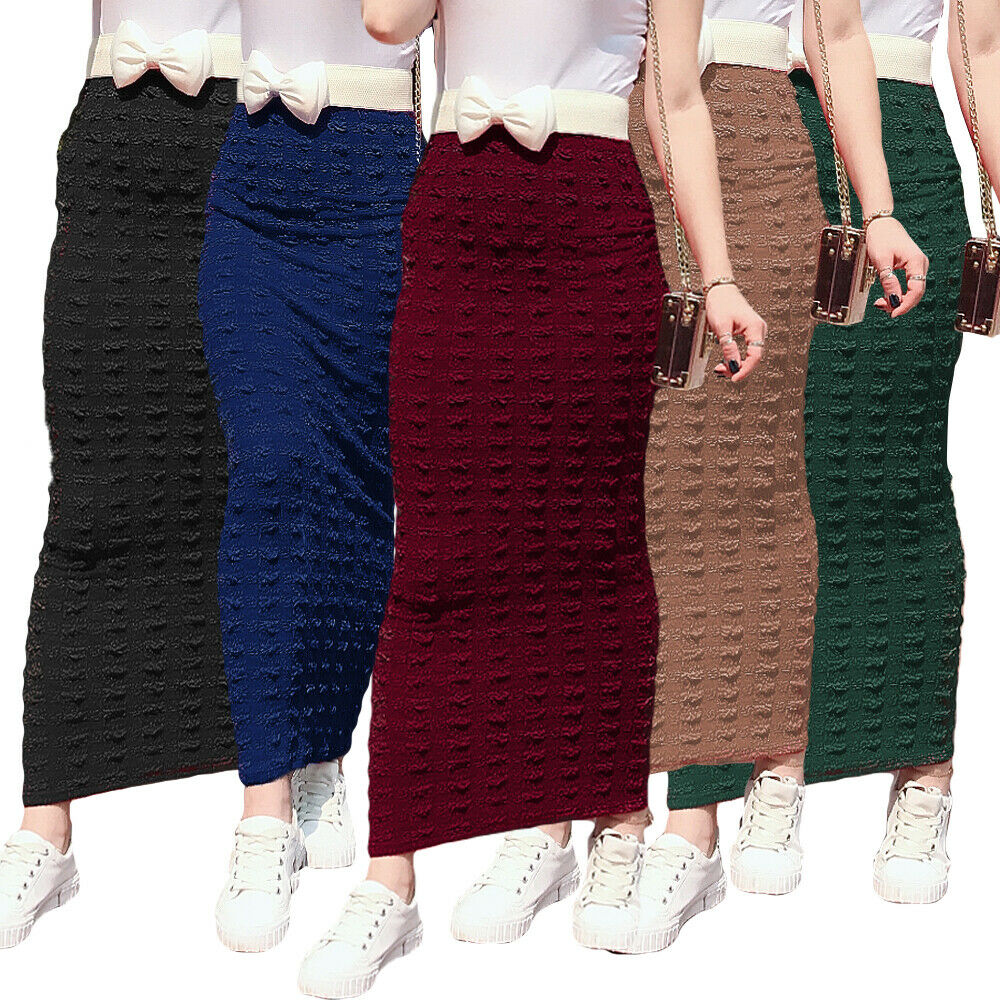 Muslim Women Long Bodycon Pencil Skirt Islamic Stretch  Spring Evening Cocktail Party Knitting Casual Ladies Maxi Skirt