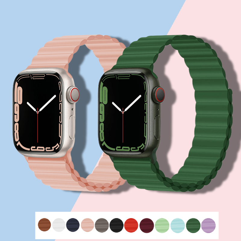 Silicone strap For Apple watch 7 45mm 41mm 6 5 4 SE 44mm 40mm Magnetic buckle smart watch loop wristband For iwatch 3 42mm 38mm