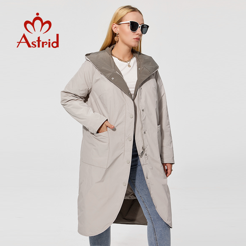 Astrid  Spring Women's Parkas Plus Size Thin Cotton Elegant Long Jackets Female Coats with Hooded Big Pockets Belt Outerwear