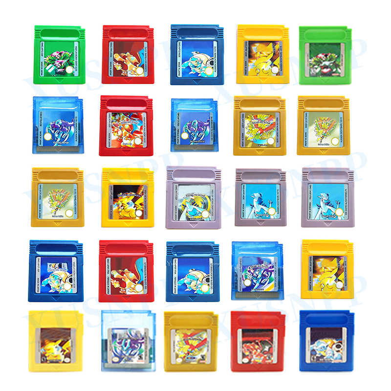 XUSNPP Pok GBC 16-bit Video Game Card Memory Card Cartridge Classic Nostalgic Games Blue Crystal Golden Green Red Silver Yellow