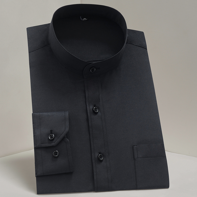 Long Sleeve Shirts for Men Stand-up Collar Button Slim Fit Shirt Men Business Party Forma Neck Mens  Clothing Trends