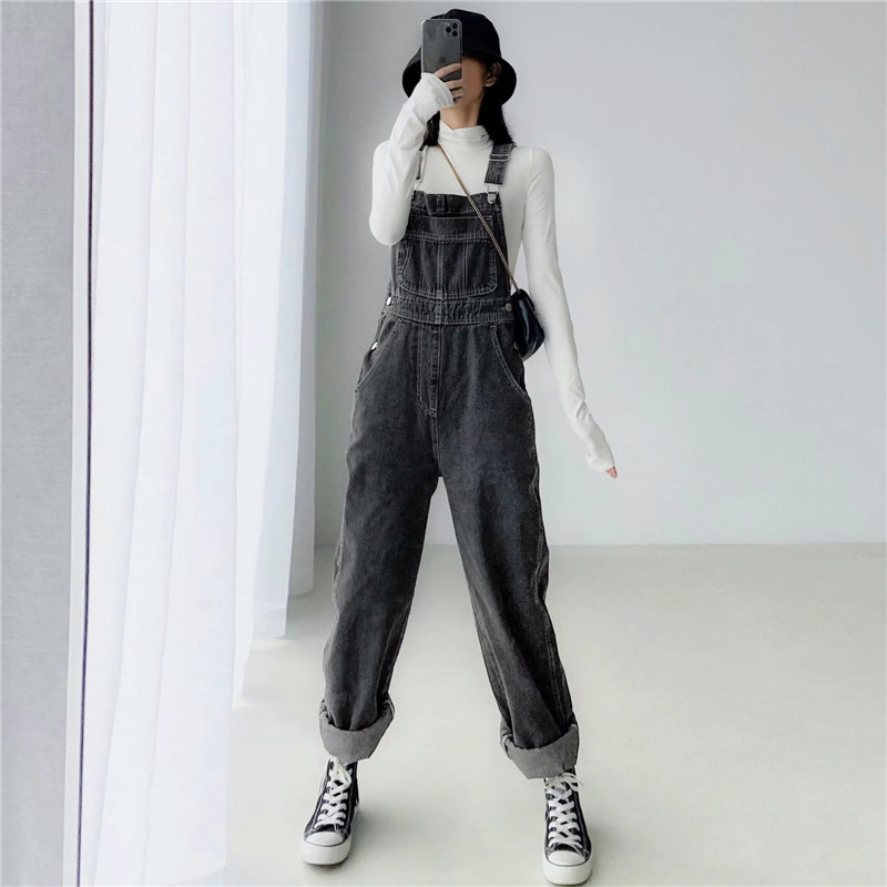  Style Denim Jumpsuits Women Loose Solid Retro Washed Streetwear Chic Ladies Casual  Spring Autumn Overall