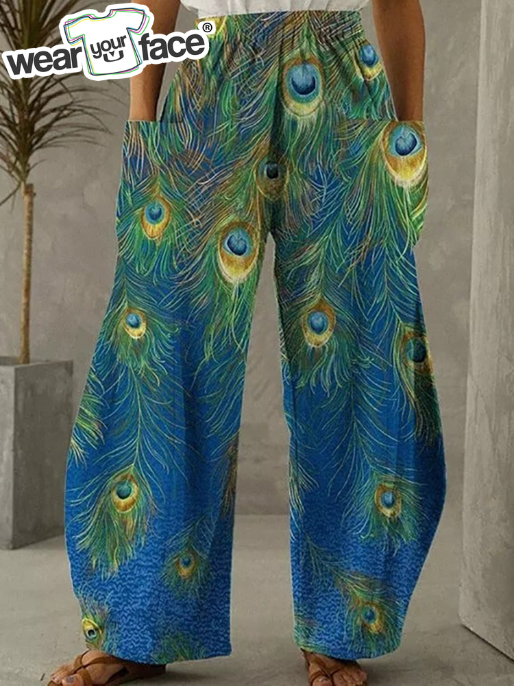 Small Peacock Feather Full Length Wide Leg Pants 3D All Over Print Hipster  Summer Streetwear Sweatpants Women Clothing