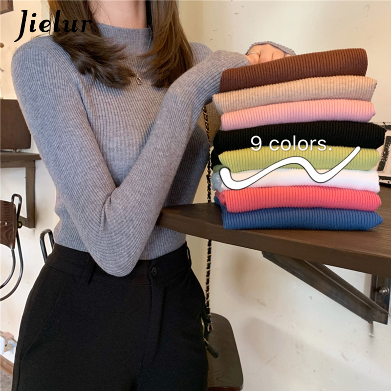 Jielur Solid Color Turtleneck Women Autumn Winter Knitted Sweaters  Basic Primer Pullovers  Sweater Slim-fit Pullover