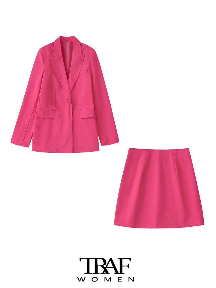 TRAF Women  Front Button Blazer Coat And High Waist Back Zipper Mini Skirt Female Two Piece Sets Mujer