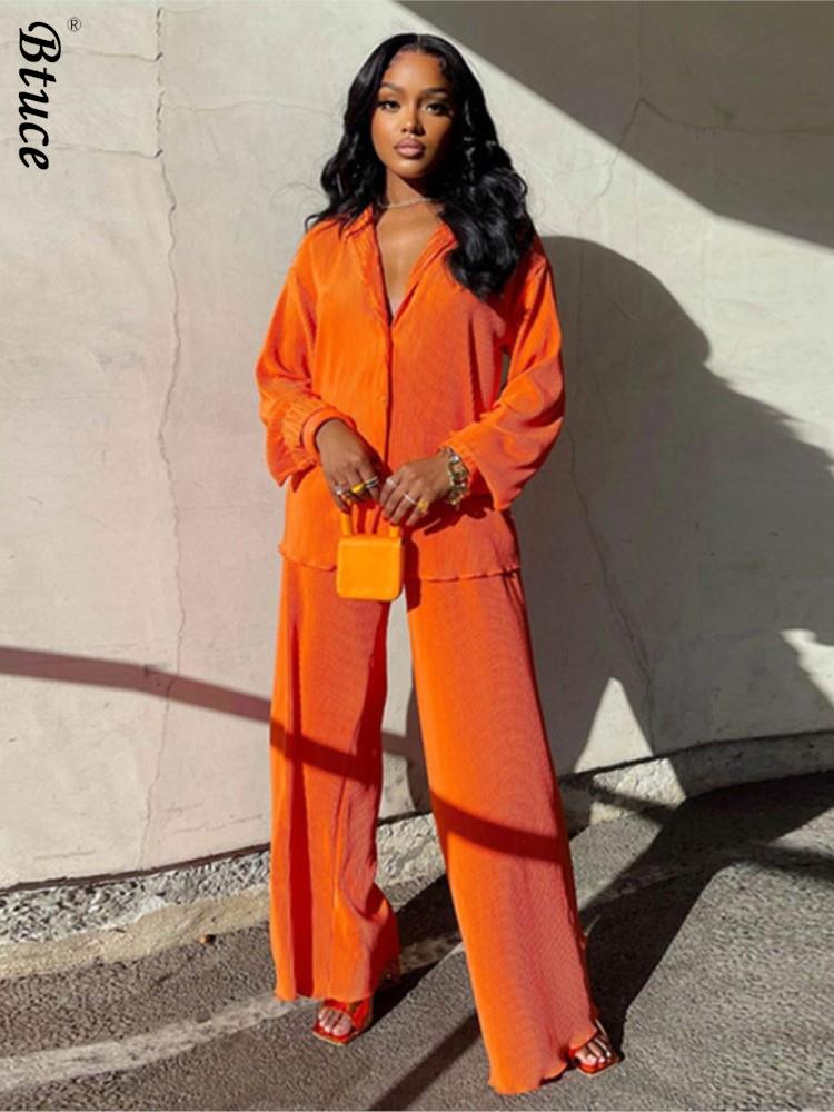 Women's Tracksuit Two Piece Sets Loose Long Sleeve Shirt Tops and Wide Leg Pants Elegant Suits  Summer Casual Female Outfits