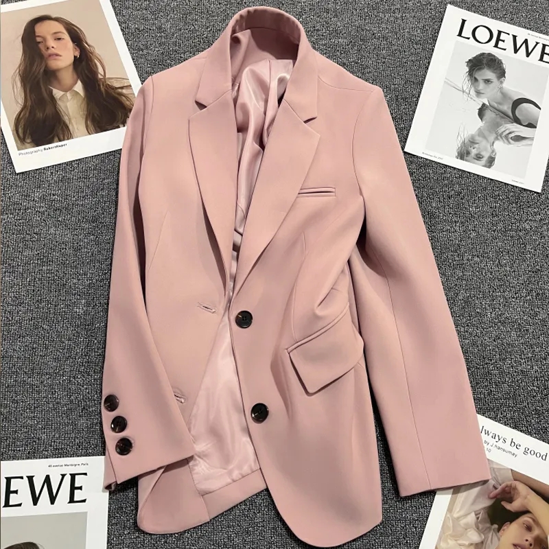 Pink/Khaki/Black Small Blazers For Womens Niche Loose Tops Coats Ladies Spring Autumn Casual Blazer Suit Solid Loose Jacket Coat