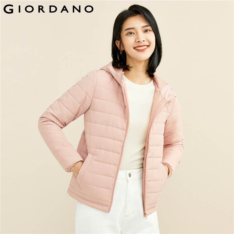 Giordano Women Jackets Solid Color Multi-pocket Hooded Coat Soild Color Zip Front Windproof Casual Coats 13371824