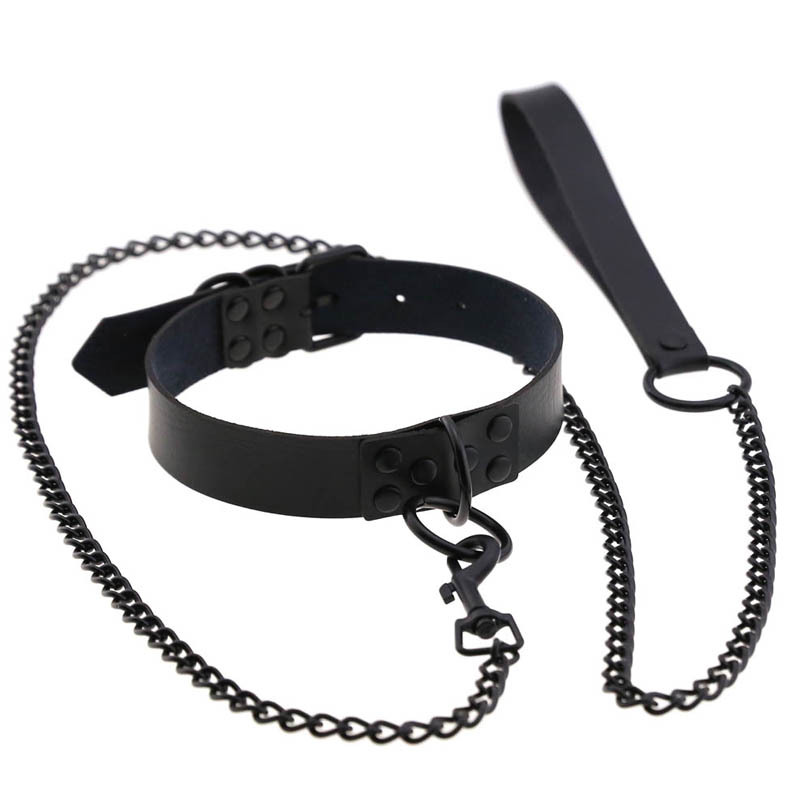 women Sexy Rivet Spike Punk Collar Leather Lead Chain Bell Choker Slave Costume BDSM Bondage Necklace Gothic Accessories