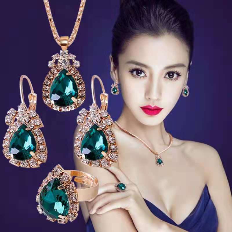  Income European and American Jewelry Pendants Earrings Ring Sets  Bridal Decoration Colorful Three Piece Gifts