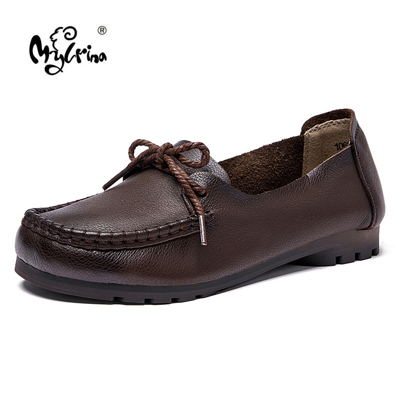 Women Shoes  Genuine Leather Women Flat Shoes Casual Loafers Lace Up Women's Flats Shoes Moccasins Lady Driving Shoes