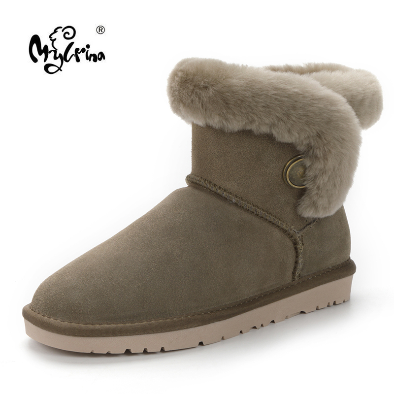  Botas Mujer Genuine Cowhide Leather Women Snow Boots  Natural Fur Real Wool Winter Women Ankle Boots