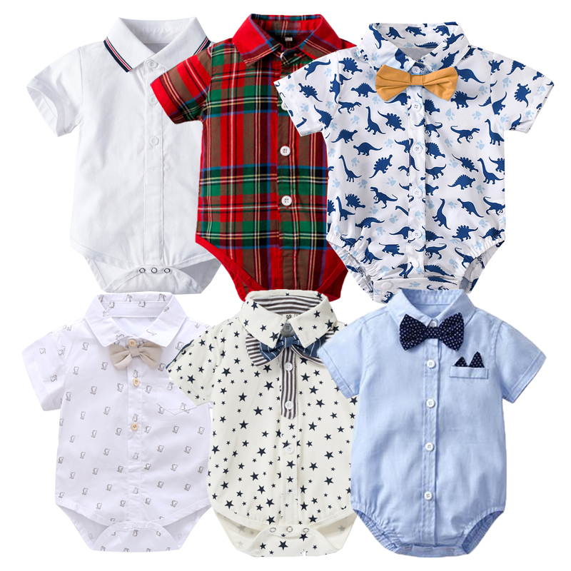 Newborn  Bodysuit with Bow Tie  Baby Romper Soft Animal Print Formal Short Sleeve Children Top Costume