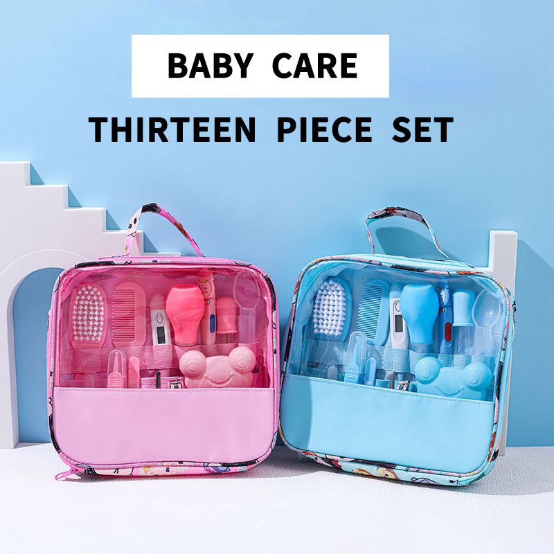 13Pcs/Set Baby Care Kit Newborn Baby Kids Nail Hair Health Care Thermometer Grooming Brush Kit Clipper Scissor Material Safety