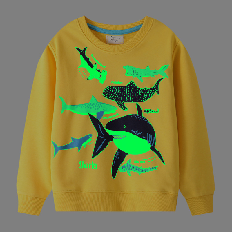magical shark painting cotton cool  Fluorescent hoodies marine organism sharks pattern noctilucent sweatshirt for girl gifts