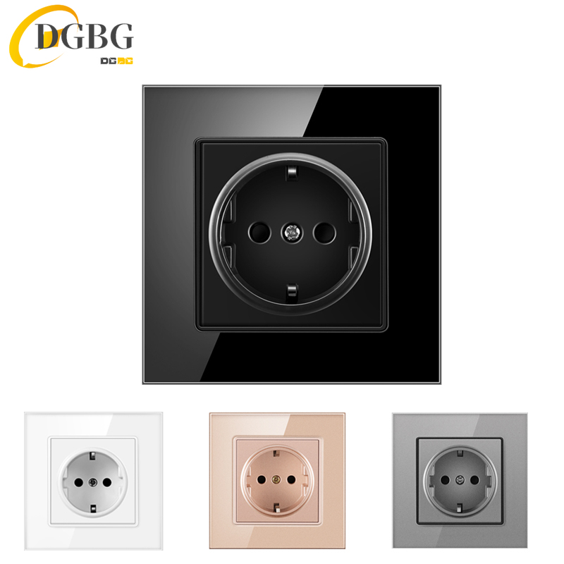 DGBG wall crystal glass panel power socket plug has been grounded， 16a European standard power socket 86mm * 86mm
