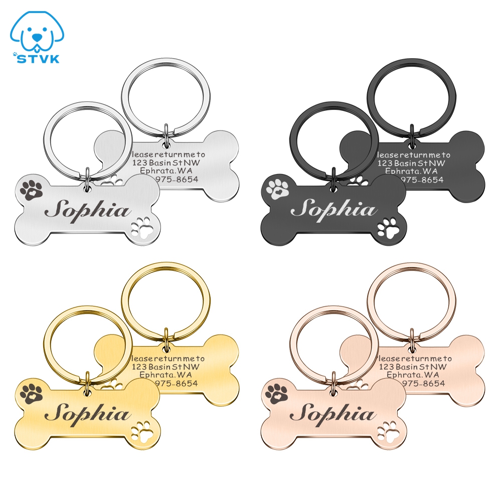 Personalized Pet ID Tag Free Engraved Pet ID Name Keychain for Cat Puppy Dog Collar Tag Pendant Keyring Bone Pet Accessories