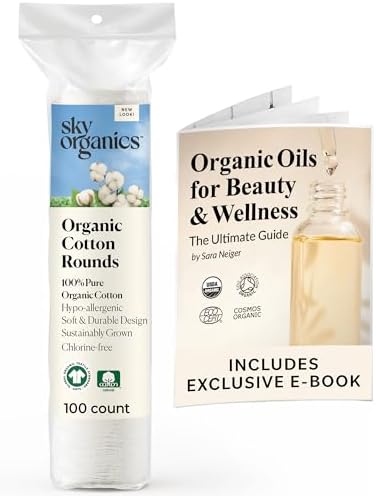 Sky Organics Organic Cotton Rounds for Sensitive Skin, 100% Pure GOTS Certified Organic for Beauty & Personal Care, 100 ct. w Ebook