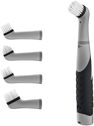 Electric Cleaning Brush with 4 in 1 Multiple Brush Heads, Indoor Household Cordless Motorized Brush for Bathroom Toilet Kitchen Tile Crevice(Black)