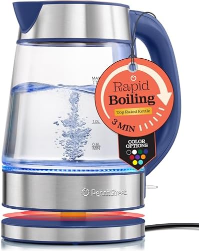 Speed-Boil Water Electric Kettle, 1.7L 1500W, Coffee & Tea Kettle Borosilicate Glass, Wide Opening, Auto Shut-Off, Cool Touch Handle, LED Light. 360° Rotation, Boil Dry Protection