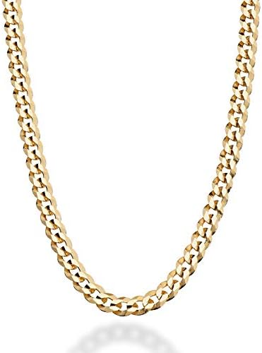 Miabella Solid 18K Gold Over 925 Sterling Silver Italian 5mm Diamond-Cut Cuban Link Curb Chain Necklace for Women Men, Made in Italy