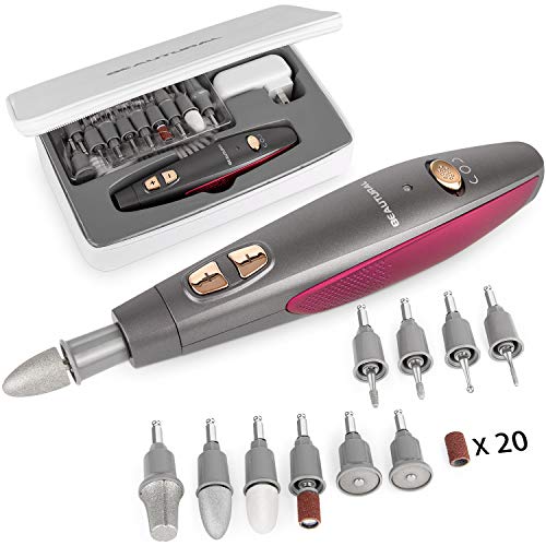 BEAUTURAL Professional Manicure and Pedicure Set Kit, Upgraded Electric Nail Drill Machine, 10-Piece Attachments Plus 20 Sanding Bands, Electric Nail File Set, Hand Foot & Nail Tools [Not Cordless]