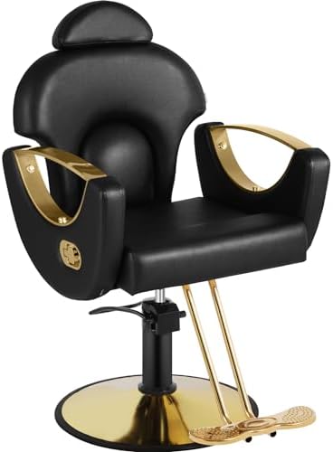 Black Salon Barber Chair, Styling Chair for Hair Stylist, Hydraulic Barber Chair Hair Chair Height Adjustable, 360° Swivel, Beauty Salon Spa Equipment, All Purpose Salon Chair Equipment