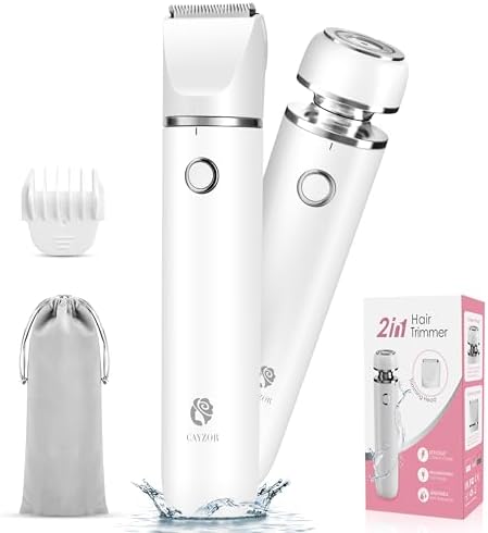 Bikini Trimmer and Shaver Kit for Women - 2-in-1 Wet/Dry Electric Body Hair Trimmer Facial Hair Removal Cordless Waterproof Bikini Shaver Razor for Face Lip Chin Pubic Underarm Legs (White)