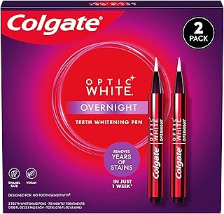 Colgate Optic White Overnight Teeth Whitening Pen, Enamel Safe and Vegan, Teeth Stain Remover to Whiten Teeth, Teeth Whitening for Sensitive Teeth, 35 Nightly Treatments Per Pen, 0.08 Oz,2 Pack