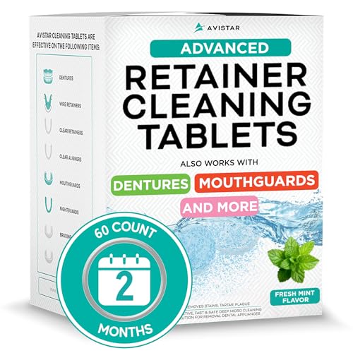 Retainer & Mouth Guard Cleaner Tablets - Mint Flavor Retainer Cleaner Tablets & Invisalign Cleaner -Denture Cleaning Tablets, Denture Cleaner, Aligners, Night Guard - Oral Dental Care FSA HSA Approved