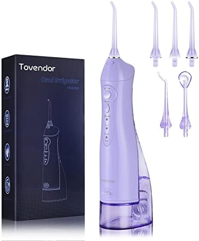 TOVENDOR Electric Water Flosser, Cordless Dental Oral Irrigator - 3 Modes, 5 Tips for Family Hygiene (300ML, Waterproof Waterflosser)