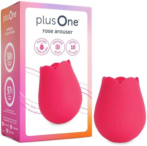 plusOne Rose Toy Vibrator for Women, Clitoral Stimulator Made of Body-Safe Silicone, Waterproof, USB Rechargeable and 10 Pulsing Settings, Red
