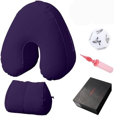 Brementrey Sex Pillow Dildo Pillow Inflatable Sex Position Pillow Dildo Mount with Dice Sex Furniture for Couples (Purple)