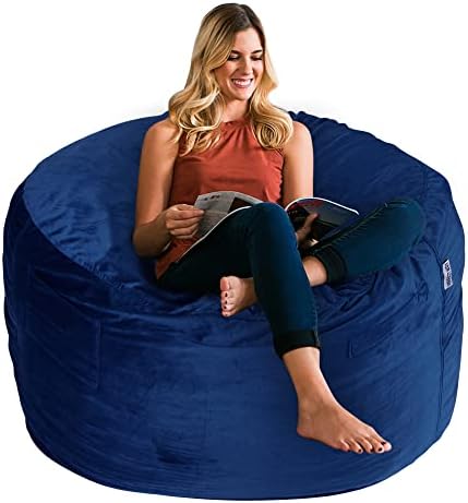 HABUTWAY Bean Bag Chair 3Ft Luxurious Velvet Ultra Soft Fur with High-Rebound Memory Foam Bean Bag Chairs for Adults Plush Lazy Sofa with Fluffy Removable Sponge 3'(Blue)