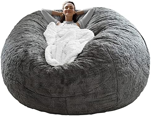 RAINBEAN Bean Bag Chair Cover(it was only a Cover, not a Full Bean Bag), Big Round Soft Fluffy PV Velvet Sofa Bed Cover, Living Room Furniture, Lazy Sofa Bed Cover,5ft dark grey(Cover only,No Filler).