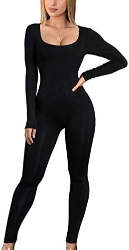 GOBLES Women's Sexy Long Sleeve High Waist Zipper Back Bodycon Jumpsuit Rompers