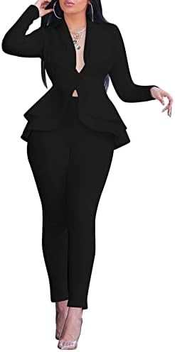 Salimdy Sexy 2 Piece Outfits for Women Long Sleeve Solid Blazer with Pants Casual Elegant Business Suit Sets