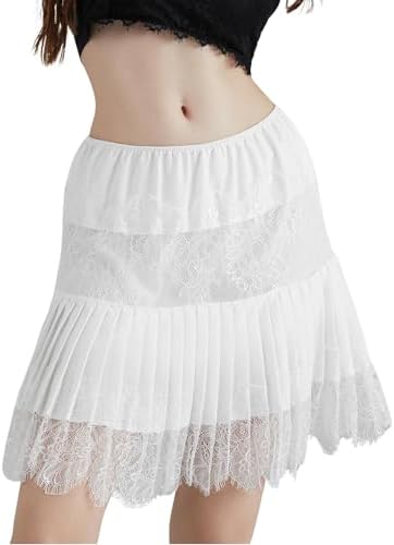 Women Lace Mini Skirt Y2k Ruffle Low Waist Layered Pleated Flowy Skirt