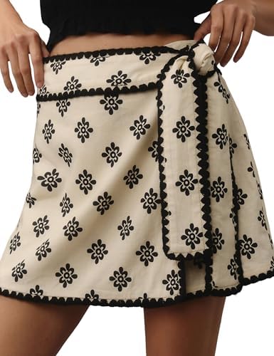 Wrap Skirt for Women Casual Mini Skirt Knot Side Elastic Waist Bodycon Flowy Print Shorts