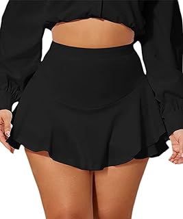 Avidlove Mini Skirt for Women Sexy Solid Ruffle Trim Lingerie Skirt Short High Waist Two Layer Hem Skirt