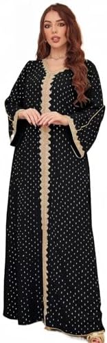 Muslim Abaya Dresses for Women V Neck Kaftan Islamic Prayer Robe Embroidered Bronzing Dress Holiday Evening Dress