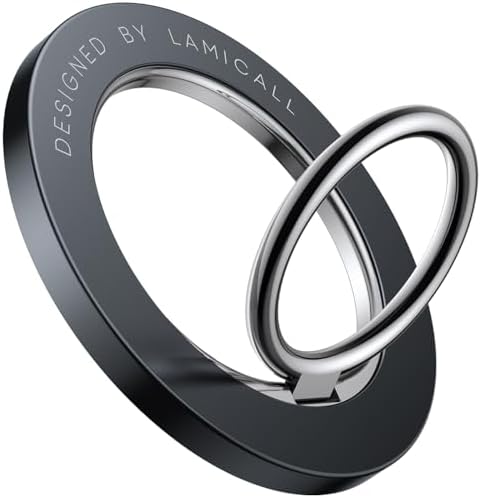 Lamicall Magnetic Phone Ring Holder for MagSafe, Magnet Finger Ring Grip Stand Holder, Compatible with iPhone 15 14 Plus 13 12, Pro, Pro Max, Mini, Mag Safe Accessories, Misty Black