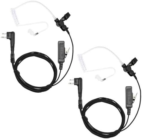 Two Way Radio Earpiece with PTT Compatible with Motorola CLS1110 CLS1410 CP185 CP200 CP200D Walkie Talkie 2 Pin Surveillance Headset with Mic Reinforced Cable (2 Packs)