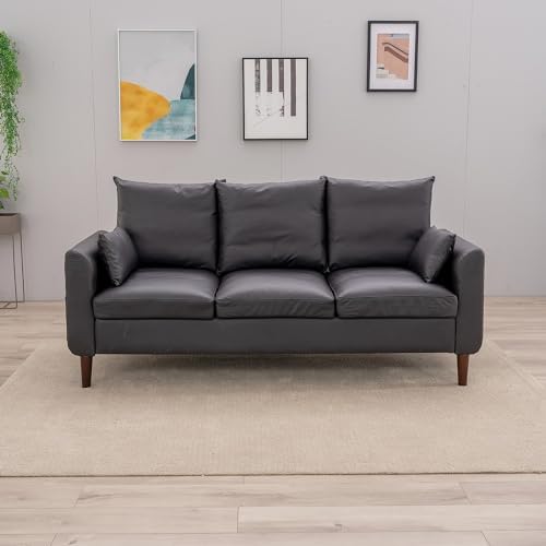 Panana Modern Fabric Sectional Curved Arms Design Loveseat Sofa Couch, Multiple Colors and Size (Black Leathaire, 3 seater with ottoman)